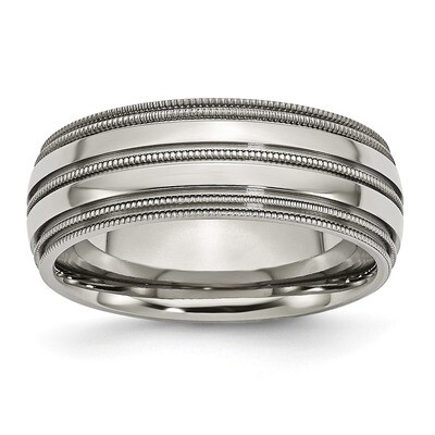 8mm Polished Band Titanium Grooved and Beaded Edge TB136 Engravable, MPN: TB136, 883957773186
