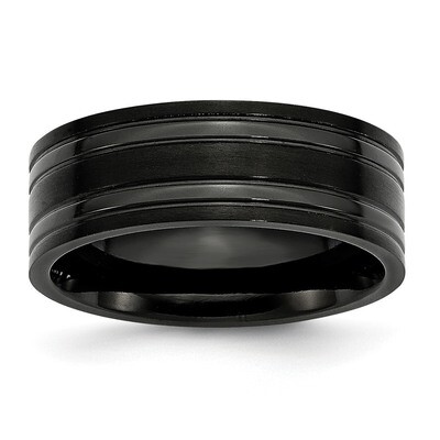 Black IP-plated 8mm Brushed and Polished Band Titanium Grooved TB366 Engravable, MPN: TB366, 886774…