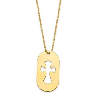 Diamond-Cut Toilet Chain with Cross Cut-Out Dogtag 14k Yellow Gold CMEI18116-17, MPN: CMEI18116-17,