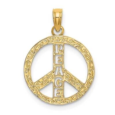 Flat Textured Peace Sign Charm 14k Gold K7135, MPN: K7135, 637218008490