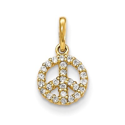 CZ Children&#39;S Peace Sign Pendant 14k Gold YC1154, MPN: YC1154, 191101368394