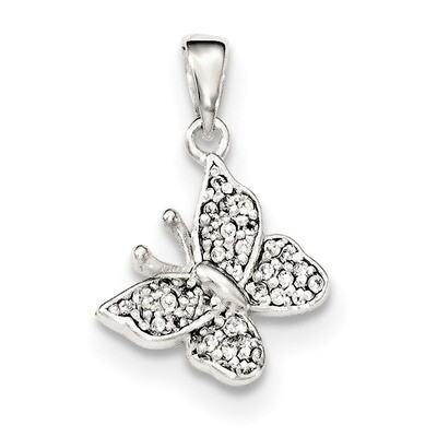 CZ Diamond Butterfly Pendant Sterling Silver QC8582, MPN: QC8582, 191101368912