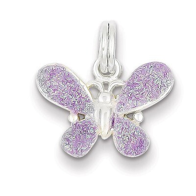 Purple Enamel Polished Butterfly Charm Sterling Silver QC6863, MPN: QC6863, 723252353693