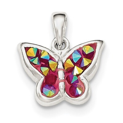 Pink Crystal Butterfly Pendant Sterling Silver QP4220, MPN: QP4220,