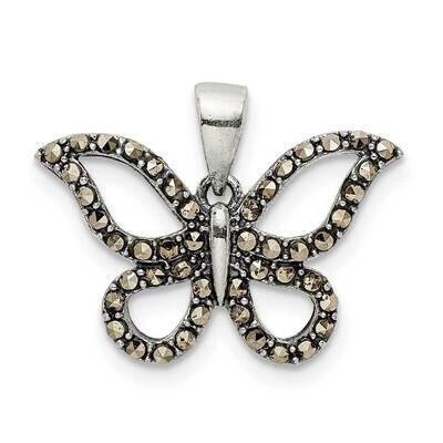 Marcasite Butterfly Pendant Sterling Silver Antiqued Polished QC11042, MPN: QC11042,
