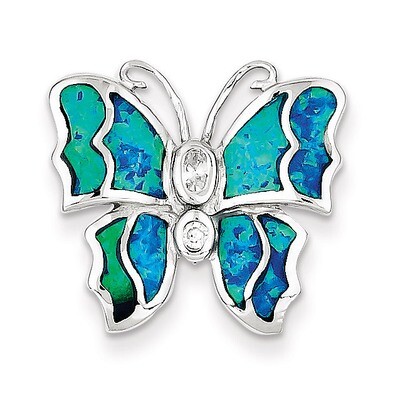Blue Inlay Created Opal Butterfly Pendant Sterling Silver QC7687, MPN: QC7687, 883957137650