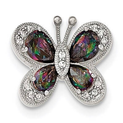 Dark Mystic CZ Diamond Butterfly Pendant Sterling Silver Polished QP4346, MPN: QP4346,