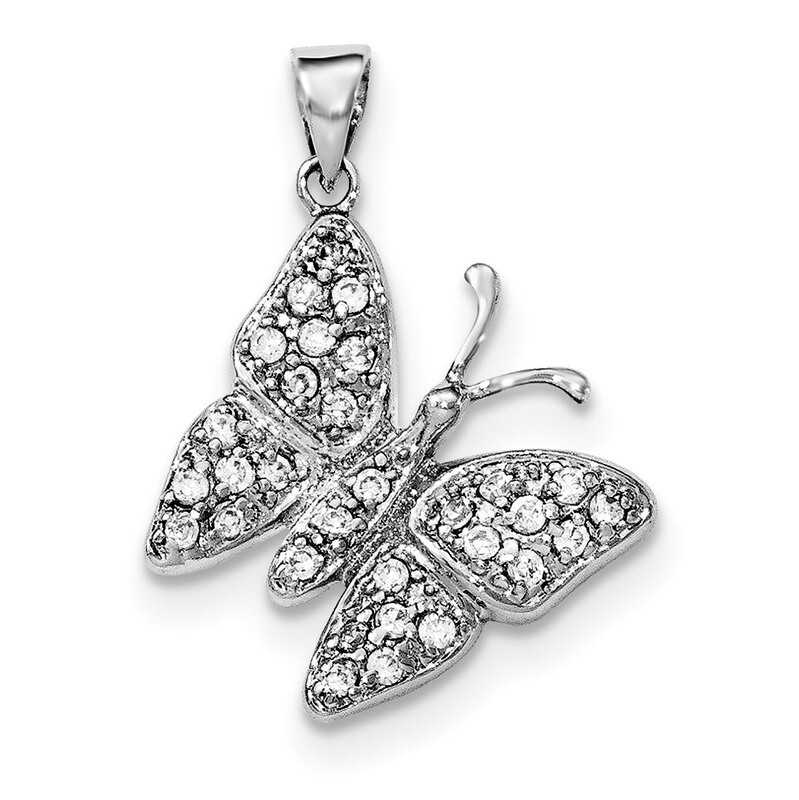 CZ Diamond Butterfly Pendant Sterling Silver Rhodium-plated QC8586, MPN: QC8586, 191101456091