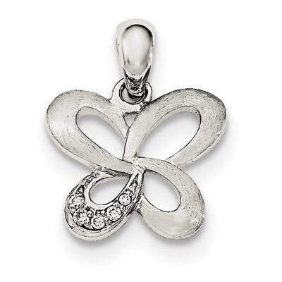 CZ Diamond Butterfly Pendant Sterling Silver Satin QC8597, MPN: QC8597, 191101361098