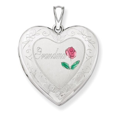Grandma Heart Locket Sterling Silver 24mm Enameled Diamond-cut QLS410, MPN: QLS410, 883957143705