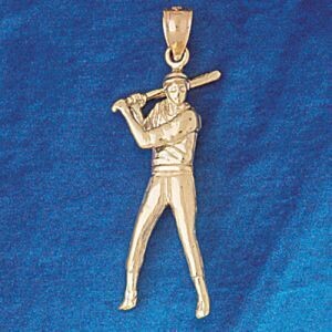 Dazzlers Jewelry Baseball Player Pendant Necklace Charm Bracelet in Yellow, White or Rose Gold 3324…