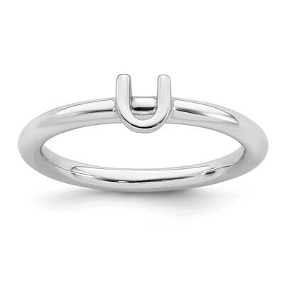 Letter U Ring Sterling Silver Rhodium-plated QSK1990, MPN: QSK1990, 191101724275