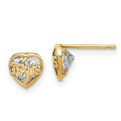 Jesus Heart Post Earrings 14k Gold CZ Diamond SE2877 by Madi K, MPN: SE2877, 191101901928