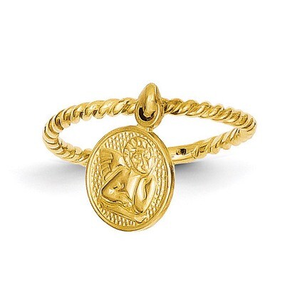Angel Dangle Charm Child&#39;s Ring 14k Gold Polished R121, MPN: R121, 886774195070