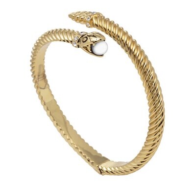 Halcyon Days Snake Twist Cream Gold Small Hinged Bangle Bracelet HBSNA05TWGS, MPN: HBSNA05TWGS,