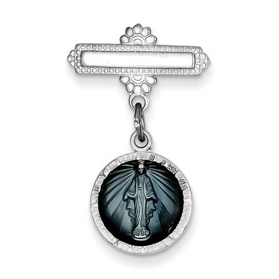 Miraculous Medal Pin Sterling Silver Enameled QC4392, MPN: QC4392, 886774109015