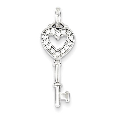 Key Pendant Sterling Silver Rhodium-plated Diamond QP2846, MPN: QP2846, 883957481098