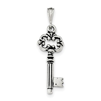 Key Pendant Sterling Silver Antiqued &amp; Textured QC8523, MPN: QC8523, 191101360459