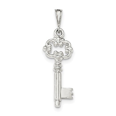 Textured Key Pendant Sterling Silver Polished QC8522, MPN: QC8522, 191101456084