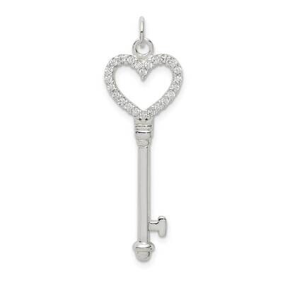 Heart Key Pendant Sterling Silver CZ Diamond QC9477, MPN: QC9477, 883957937403