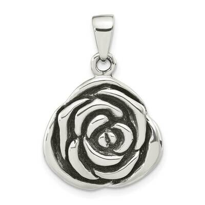 Antiqued Rose Pendant Sterling Silver Polished QP5573, MPN: QP5573,