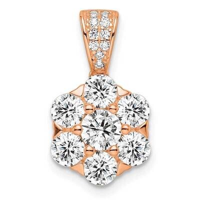Rose-Tone CZ Diamond Flower Pendant Sterling Silver Polished QP5449, MPN: QP5449,