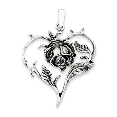 Rose Heart Pendant Antiqued Sterling Silver QC3903, MPN: QC3903, 883957908946