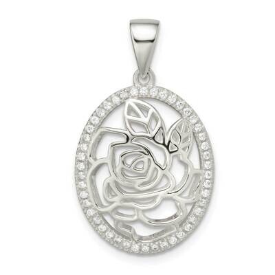 Rose Pendant Sterling Silver Cz Diamond QC11028, MPN: QC11028,
