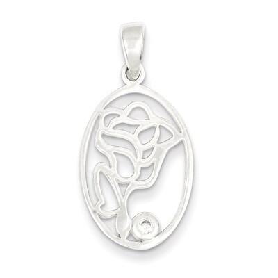 Polished Rose in Oval Pendant Sterling Silver Diamond QC6628, MPN: QC6628, 191101462122