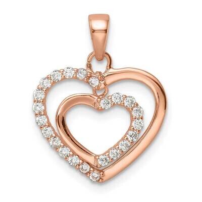 Rose Tone CZ Diamond Double Heart Pendant Sterling Silver QP5492, MPN: QP5492,