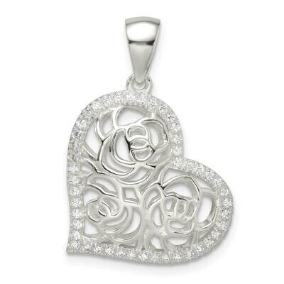 Roses In Heart Pendant Sterling Silver Cz Diamond QP5500, MPN: QP5500,