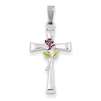 Cross with Epoxy Rose Center Pendant Sterling Silver QC7264, MPN: QC7264, 883957529349