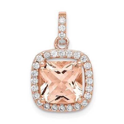 CZ Diamond Square Halo Pendant Sterling Silver Rose-tone QP5051, MPN: QP5051, 883957923512
