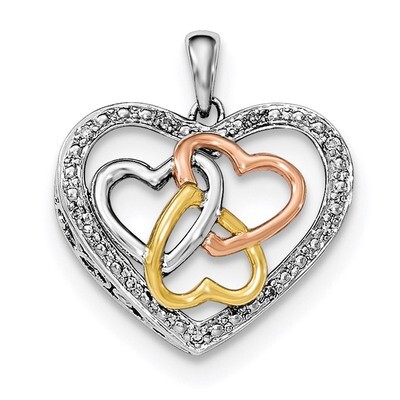 White &amp; Rose Gold Plating Diamond Heart Pendant Sterling Silver Rhodium QP4582, MPN: QP4582,