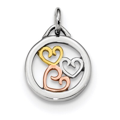 Rose &amp; Gold-tone Polished Hearts Pendant Sterling Silver Rhodium QC9188, MPN: QC9188, 883957168302