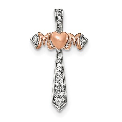 Rose Gold-plated Mom CZ Diamond Cross Pendant Sterling Silver Polished QC8247, MPN: QC8247, 1911013…