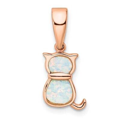 Rose-Tone White Created Opal Cat Pendant Sterling Silver Rhodium-Plated QC11060, MPN: QC11060,
