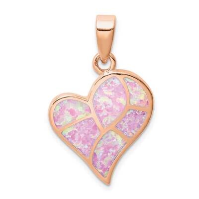 Created Pink Opal Inlay Heart Pendant Sterling Silver Rose-tone QP5057, MPN: QP5057, 883957957494