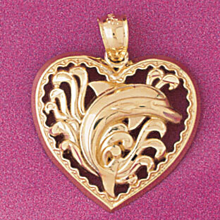 Dazzlers Jewelry Dolphin in Heart Pendant Necklace Charm Bracelet in Yellow, White or Rose Gold 406…