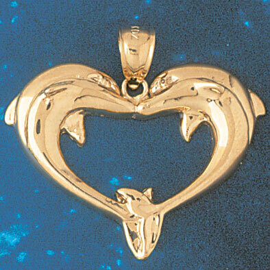 Dazzlers Jewelry Dolphin Heart Pendant Necklace Charm Bracelet in Yellow, White or Rose Gold 354, M…