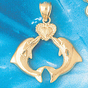 Dazzlers Jewelry Dolphin Heart Pendant Necklace Charm Bracelet in Yellow, White or Rose Gold 351, M…