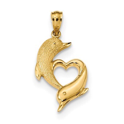 Diamond -cut Satin &amp; Polished Dolphins Heart Pendant 14k Gold K6026, MPN: K6026, 886774079325