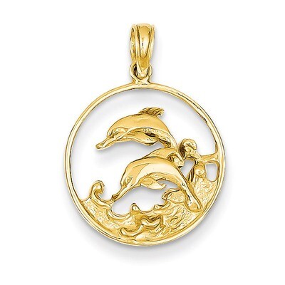Double Dolphin Circle Pendant 14k Gold K3018, MPN: K3018, 637218040940