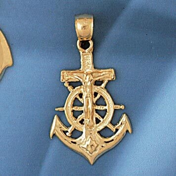 Dazzlers Jewelry Jesus Christ on Cross Anchor Pendant Necklace Charm Bracelet in Yellow, White or R…
