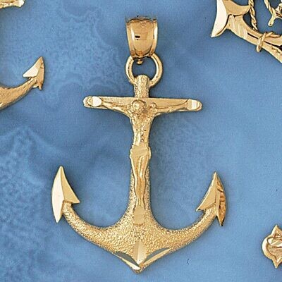 Dazzlers Jewelry Jesus Christ on Cross Anchor Pendant Necklace Charm Bracelet in Yellow, White or R…