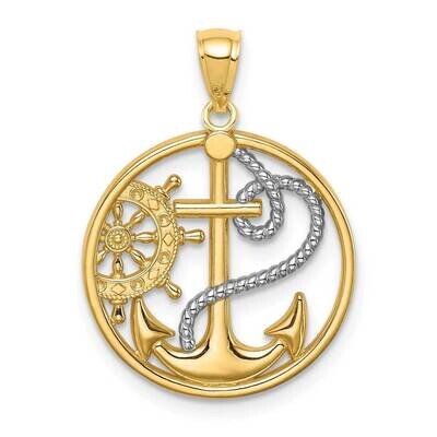 Cross Anchor Captain Wheel Pendant 14k White Gold Rhodium C4649, MPN: C4649, 883957605210