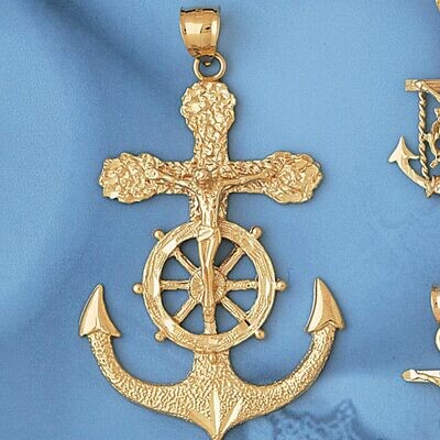 Dazzlers Jewelry Jesus Christ on Cross Anchor Pendant Necklace Charm Bracelet in Yellow, White or R…