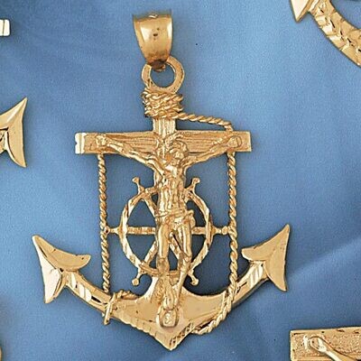 Dazzlers Jewelry Jesus Christ on Cross Anchor Pendant Necklace Charm Bracelet in Yellow, White or R…