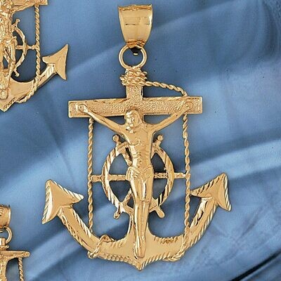 Dazzlers Jewelry Jesus Christ on Cross Anchor Pendant Necklace Charm Bracelet in Yellow, White or R…