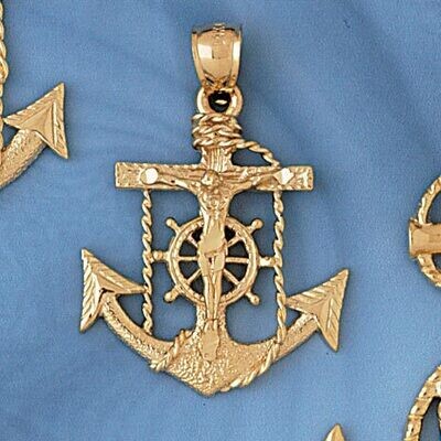Dazzlers Jewelry Jesus Christ on Cross Anchor Pendant Necklace Charm Bracelet in Yellow, White or R…